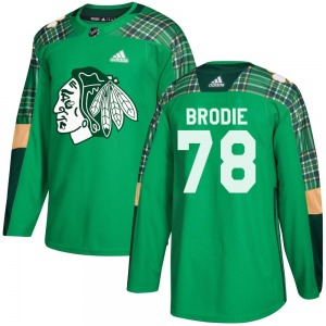 Youth Authentic Chicago Blackhawks TJ Brodie Green St. Patrick's Day Practice Official Adidas Jersey