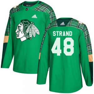 Youth Authentic Chicago Blackhawks Austin Strand Green St. Patrick's Day Practice Official Adidas Jersey