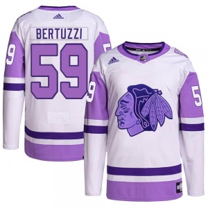 Youth Authentic Chicago Blackhawks Tyler Bertuzzi White/Purple Hockey Fights Cancer Primegreen Official Adidas Jersey