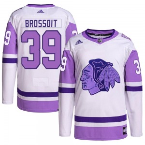 Youth Authentic Chicago Blackhawks Laurent Brossoit White/Purple Hockey Fights Cancer Primegreen Official Adidas Jersey