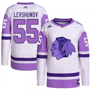 Youth Authentic Chicago Blackhawks Artyom Levshunov White/Purple Hockey Fights Cancer Primegreen Official Adidas Jersey