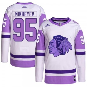 Youth Authentic Chicago Blackhawks Ilya Mikheyev White/Purple Hockey Fights Cancer Primegreen Official Adidas Jersey