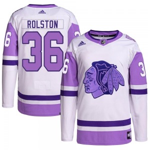 Youth Authentic Chicago Blackhawks Ryder Rolston White/Purple Hockey Fights Cancer Primegreen Official Adidas Jersey