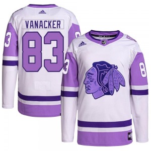 Youth Authentic Chicago Blackhawks Marek Vanacker White/Purple Hockey Fights Cancer Primegreen Official Adidas Jersey