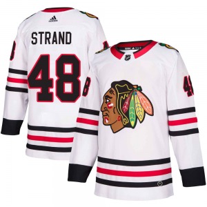 Youth Authentic Chicago Blackhawks Austin Strand White Away Official Adidas Jersey