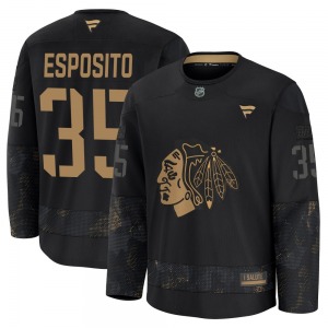 Youth Premium Chicago Blackhawks Tony Esposito Black 2024 Military Appreciation Practice Official Fanatics Jersey