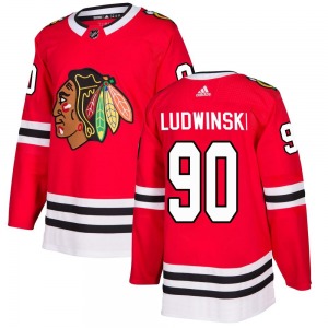 Adult Authentic Chicago Blackhawks Paul Ludwinski Red Home Official Adidas Jersey