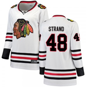 Women's Breakaway Chicago Blackhawks Austin Strand White Away Official Fanatics Branded Jersey