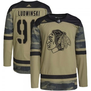 Youth Authentic Chicago Blackhawks Paul Ludwinski Camo Military Appreciation Practice Official Adidas Jersey