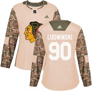 Women's Authentic Chicago Blackhawks Paul Ludwinski Camo adidas Veterans Day Practice Official Jersey