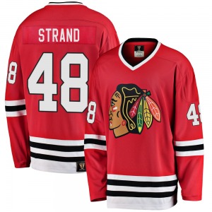 Youth Premier Chicago Blackhawks Austin Strand Red Breakaway Heritage Official Fanatics Branded Jersey