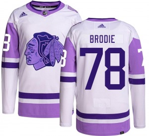 Adult Authentic Chicago Blackhawks TJ Brodie Hockey Fights Cancer Official Adidas Jersey