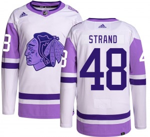 Adult Authentic Chicago Blackhawks Austin Strand Hockey Fights Cancer Official Adidas Jersey