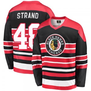 Adult Premier Chicago Blackhawks Austin Strand Red/Black Breakaway Heritage Official Fanatics Branded Jersey