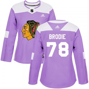 Women's Authentic Chicago Blackhawks TJ Brodie Purple Fights Cancer Practice Official Adidas Jersey