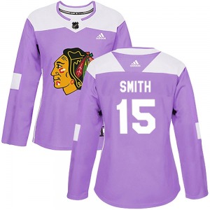 Women's Authentic Chicago Blackhawks Craig Smith Purple Fights Cancer Practice Official Adidas Jersey