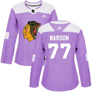 Women's Authentic Chicago Blackhawks Pat Maroon Purple Fights Cancer Practice Official Adidas Jersey