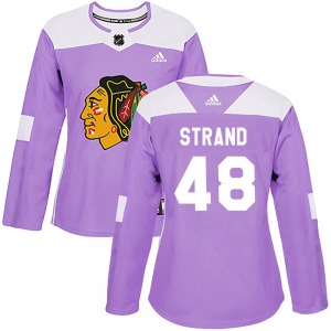 Women's Authentic Chicago Blackhawks Austin Strand Purple Fights Cancer Practice Official Adidas Jersey