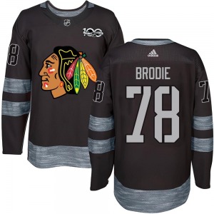 Adult Authentic Chicago Blackhawks TJ Brodie Black 1917-2017 100th Anniversary Official Jersey