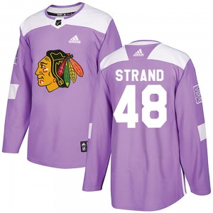 Adult Authentic Chicago Blackhawks Austin Strand Purple Fights Cancer Practice Official Adidas Jersey